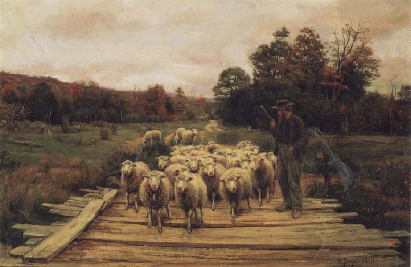 A. Bryan Wall Shepherd and Sheep Norge oil painting art